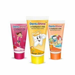DentoShine Gel Toothpaste for Kids | Pack of 3 Flavors (Orange, Raspberry & Mango)