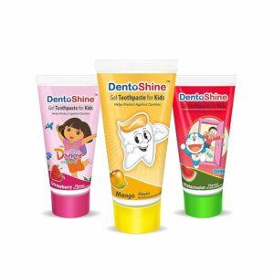 DentoShine Gel Toothpaste for Kids | Pack of 3 Flavors (Strawberry, Mango & Watermelon)