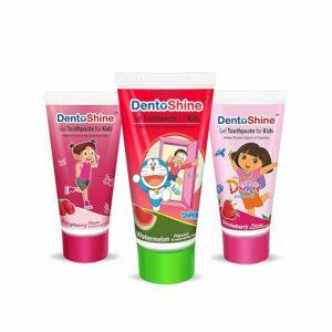 DentoShine Gel Toothpaste for Kids | Pack of 3 Flavors (Strawberry,Watermelon & Raspberry)