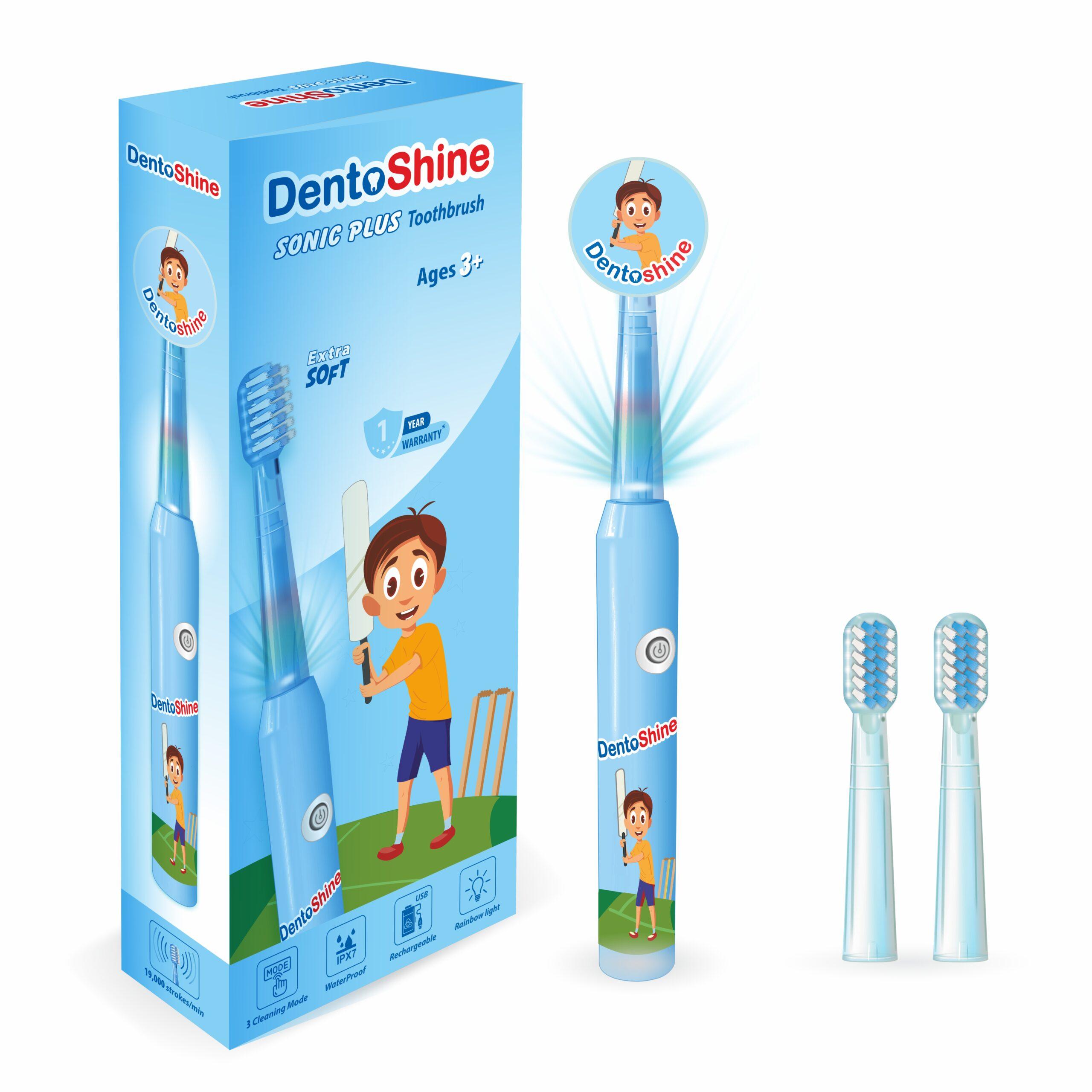 DentoShine Sonic Plus Electric Toothbrush for kids (Ages 3+) | 3 modes of cleaning & 2 extra brush heads (Blue)